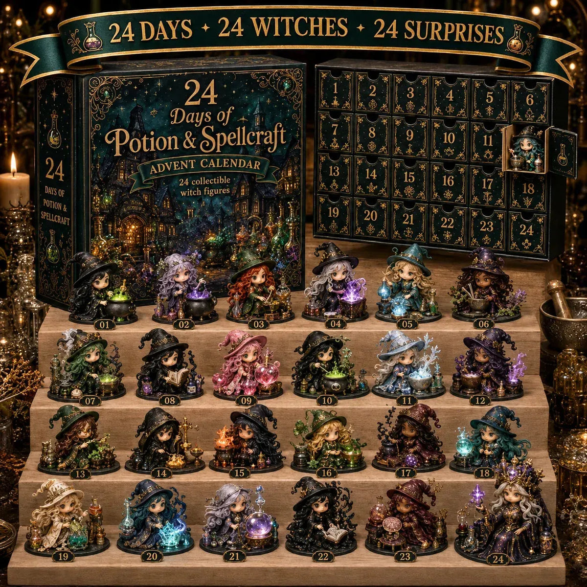 🔮 LAST DAY 49% OFF – 24 Days Of Witchy Surprises Advent Calendar | 24 Unique Collectible Witches with Magical Themes, Mini Figures & Fantasy Display Collection ✨