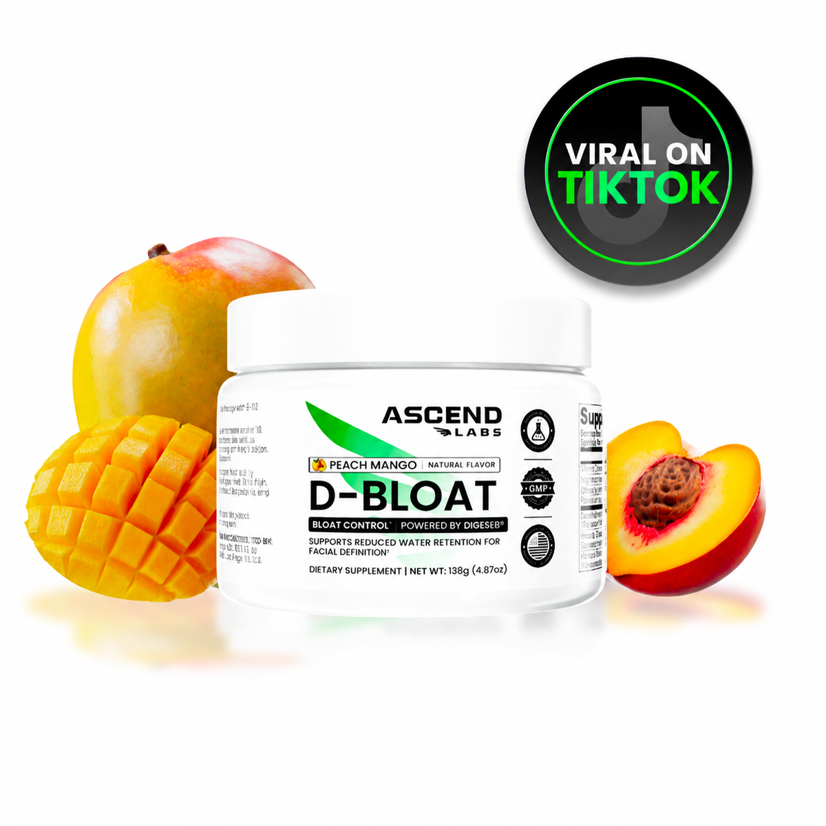 D-BLOAT Daily Debloat Powder - ASCEND LABS - 30 Servings - Natural Bloating Relief & Water Retention Support - Dietary Supplement