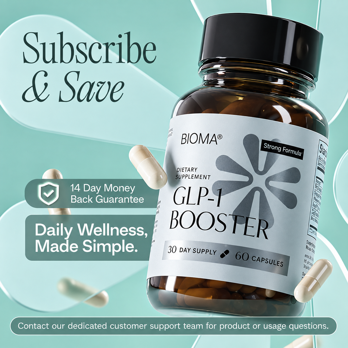 BIOMA GLP-1 Booster - Natural Appetite Control Supplement with Clinically Proven Probiotics, Prebiotics & Postbiotics - Support Weight Management & Satiety, (60 Capsules - 30 Day Supply)