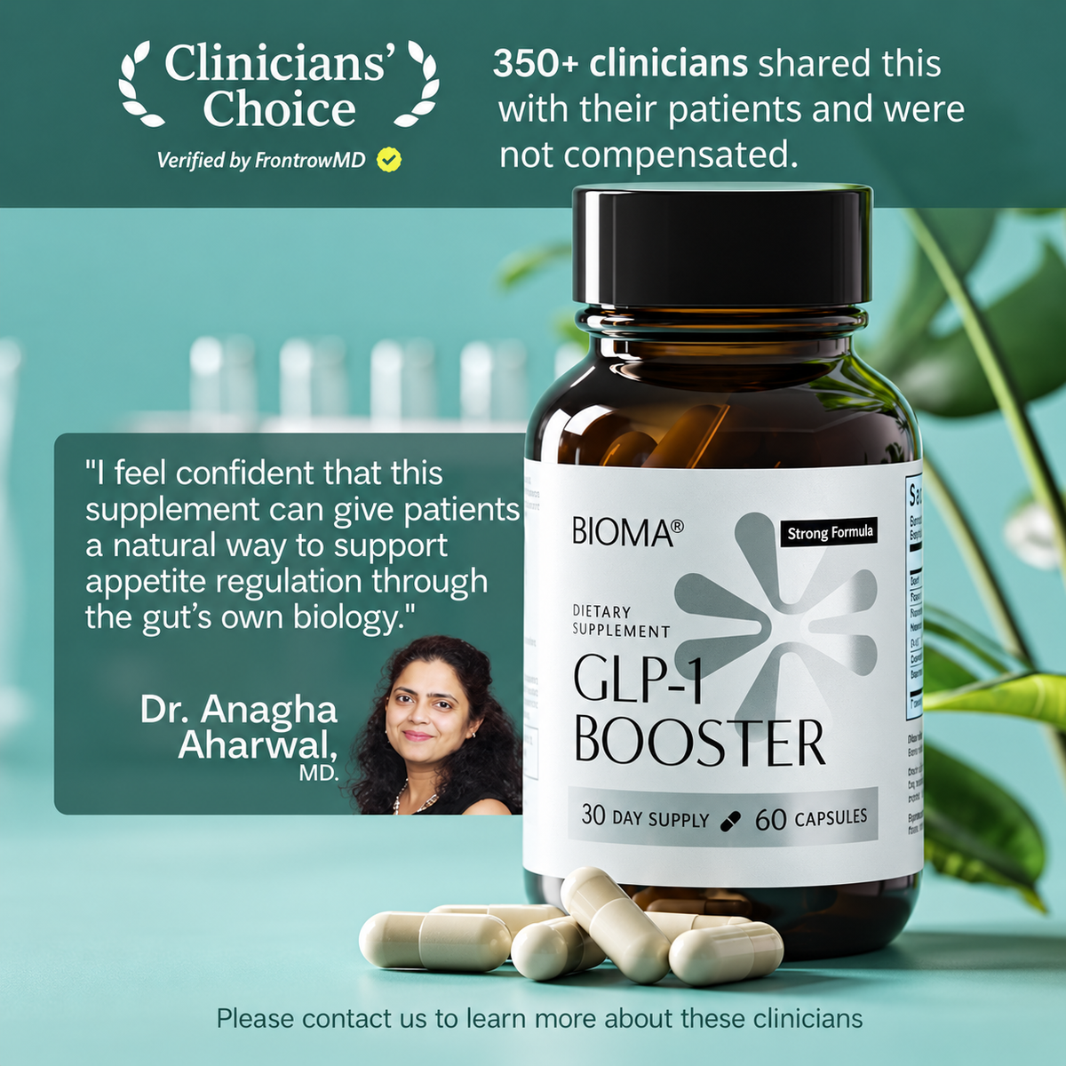 BIOMA GLP-1 Booster - Natural Appetite Control Supplement with Clinically Proven Probiotics, Prebiotics & Postbiotics - Support Weight Management & Satiety, (60 Capsules - 30 Day Supply)