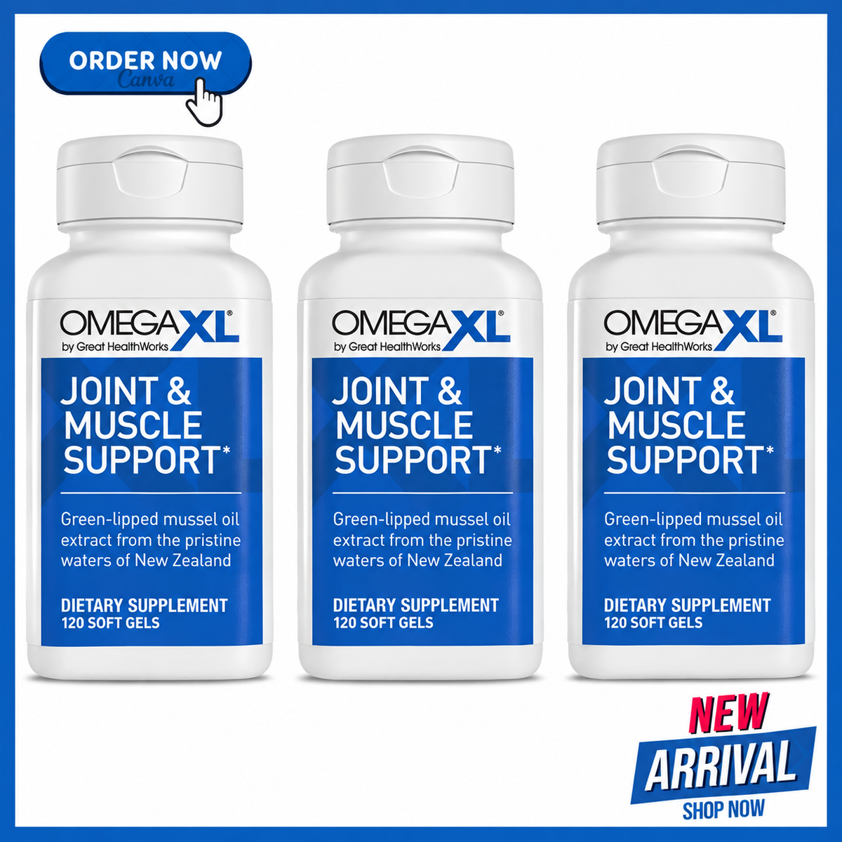 3pk Omega XL 120 Capsules Green Lipped Mussel Omega-3 Joint Relief New