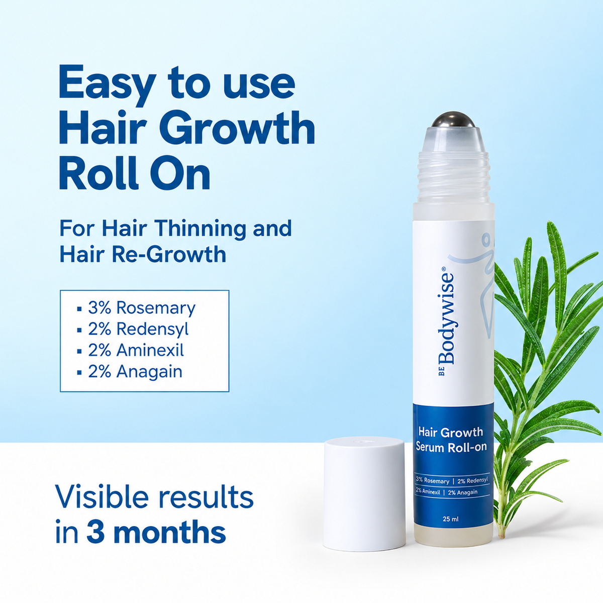 Bodywise Advanced Hair Growth Serum Roll On- For Hair Thinning, Herbal- (25ml)