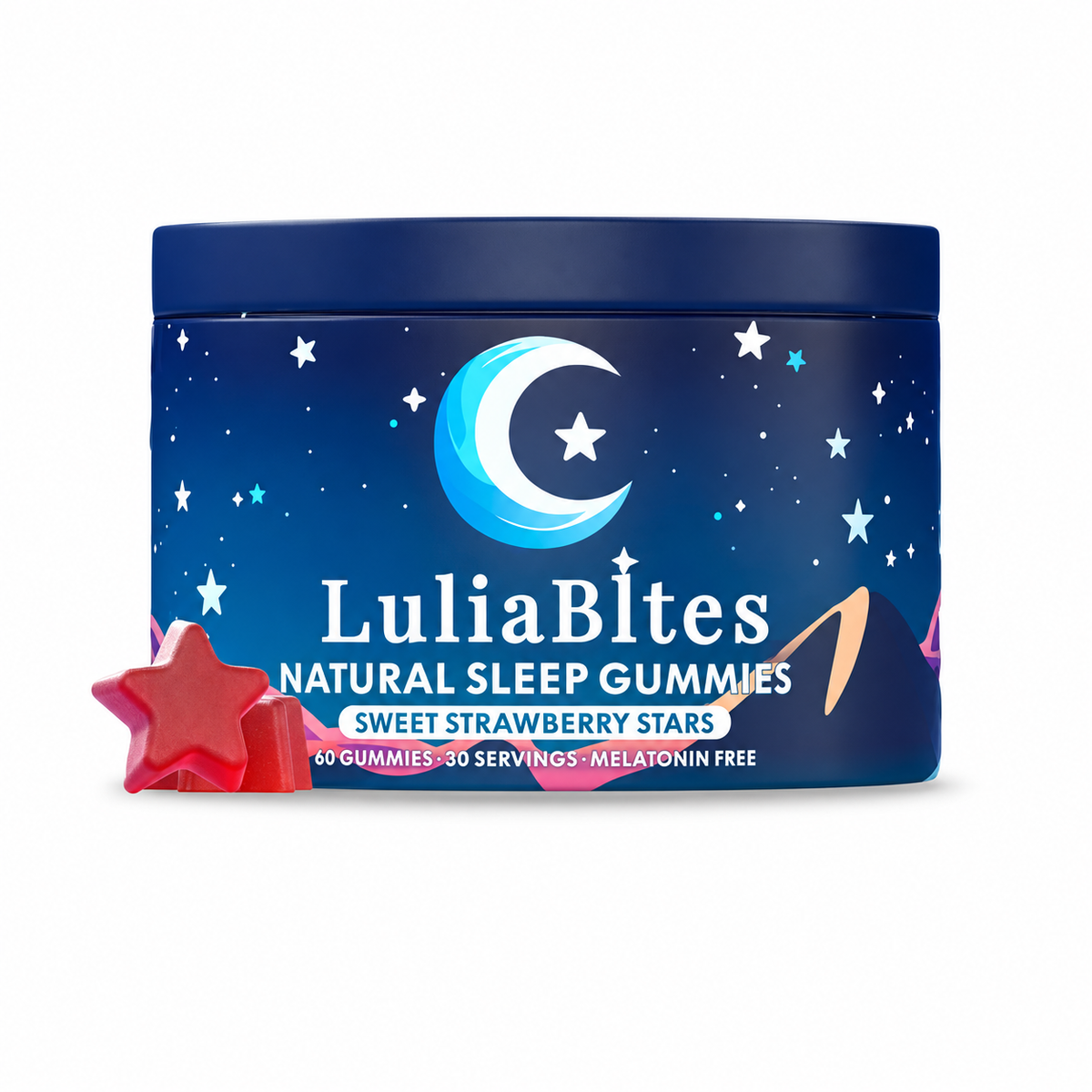 Natural Sleep Gummies - 30 Servings -Sweet Strawberry Stars