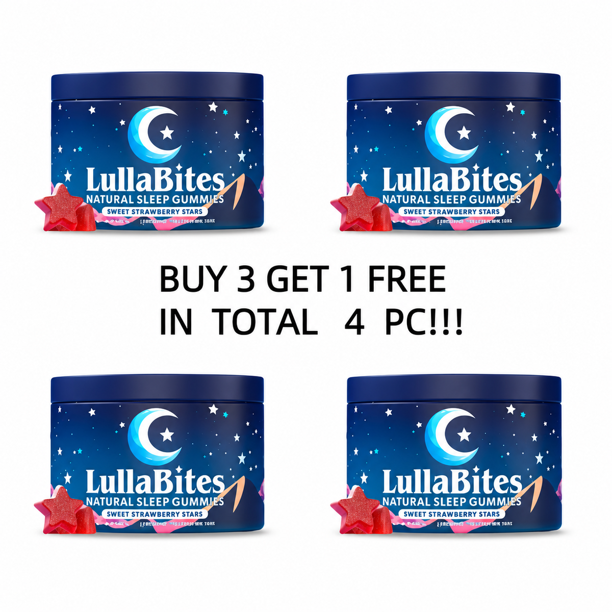 Natural Sleep Gummies - 30 Servings -Sweet Strawberry Stars