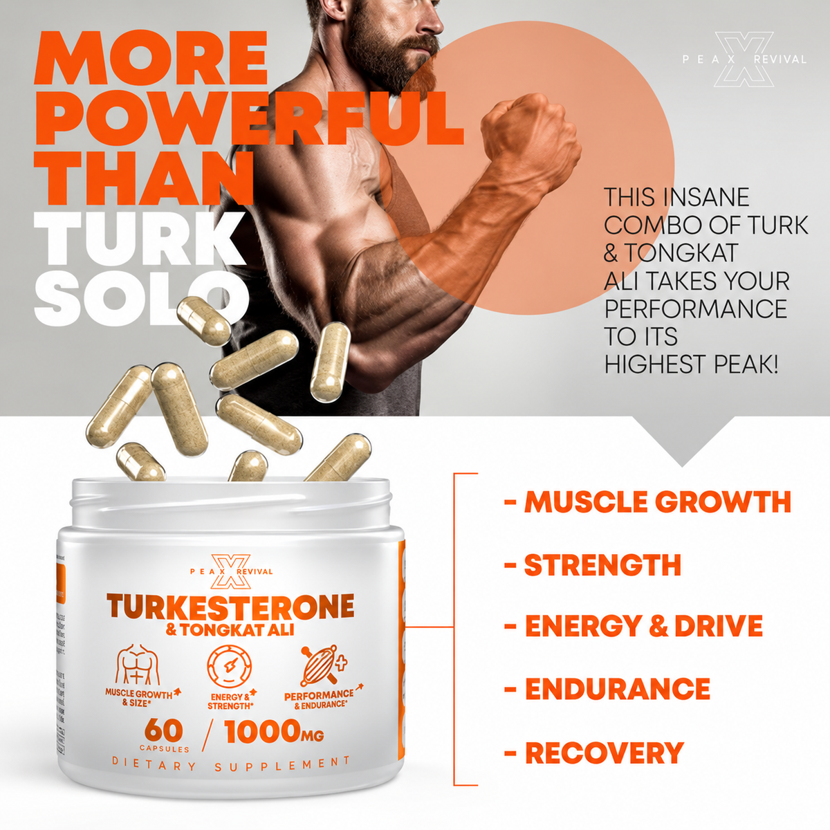 Turkesterone & Tongkat Ali - Muscle Builder & Strength Supplement for Athletes - 1000mg Per Serving, 60 Capsules