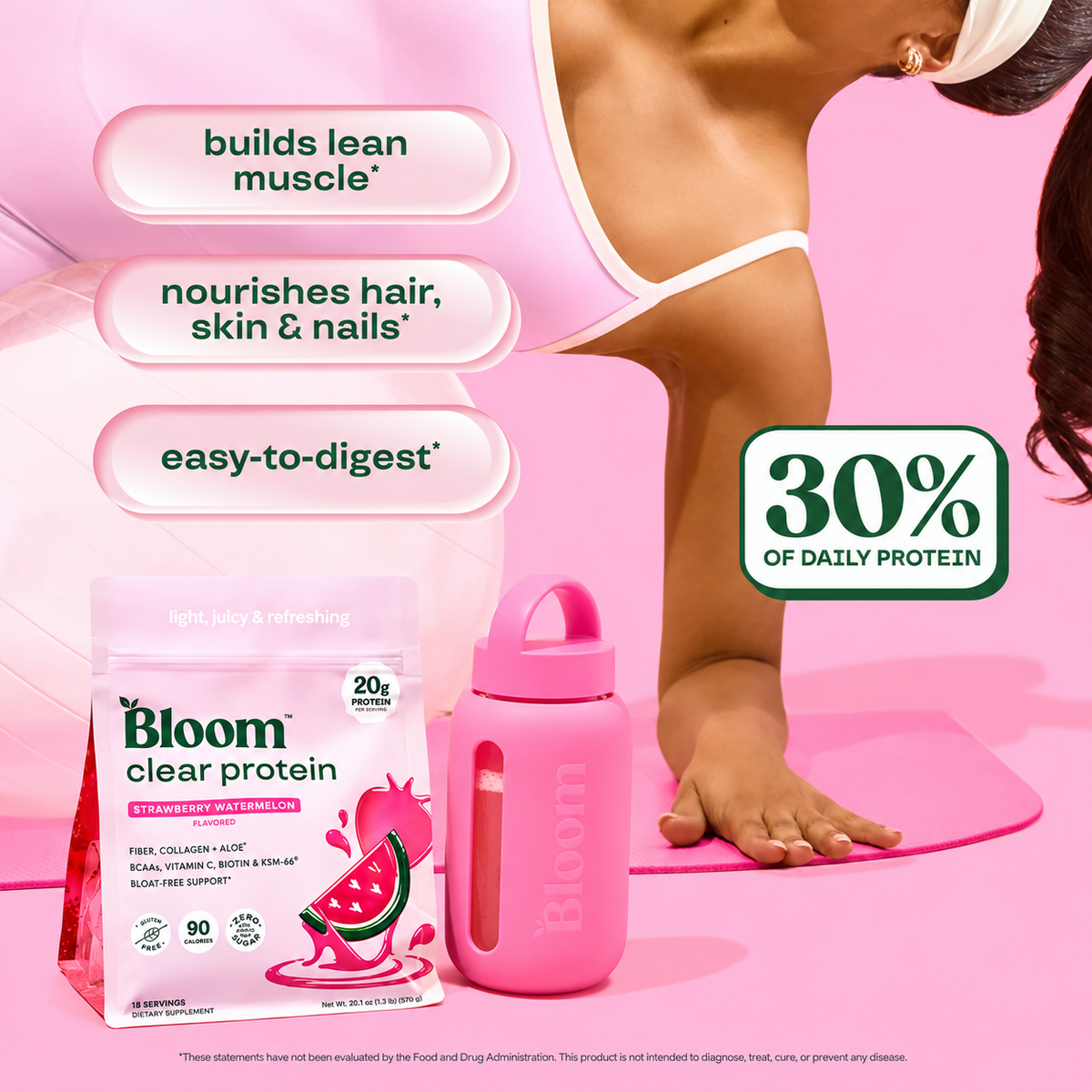 Bloom Nutrition Clear Protein - Clear Whey + Collagen Protein Blend | 20g Protein, 90 Calories, 0g Sugar, Light & uct Refreshing Fruity Drink | Protein for Women