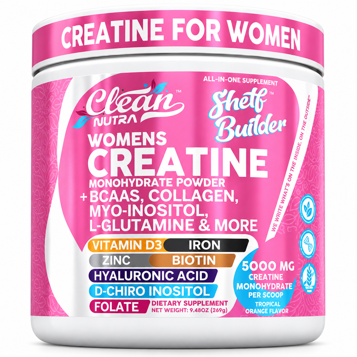 Clean Nutra Women’s Creatine Powder | Collagen + BCAAs | Orange Flavor