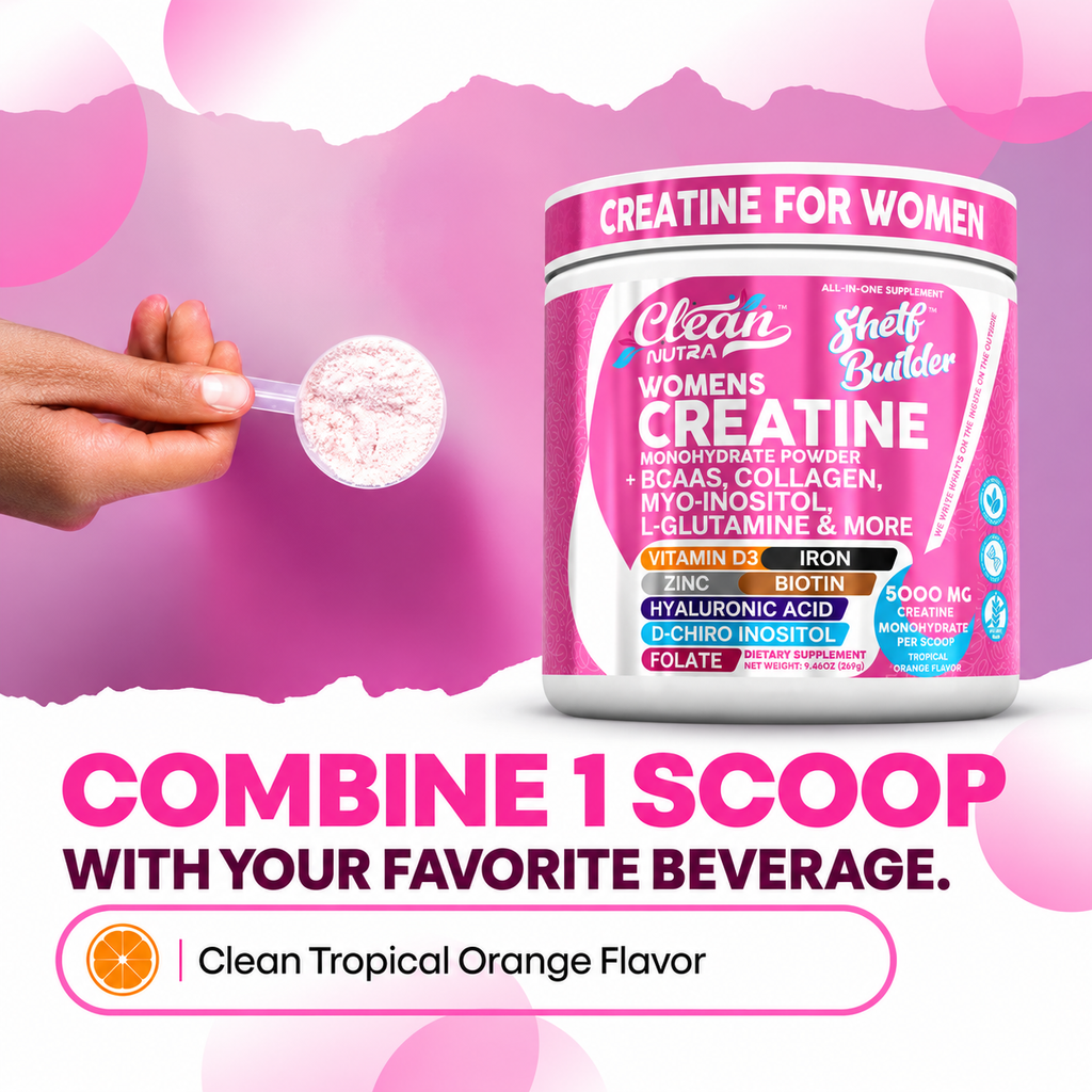 Clean Nutra Women’s Creatine Powder | Collagen + BCAAs | Orange Flavor