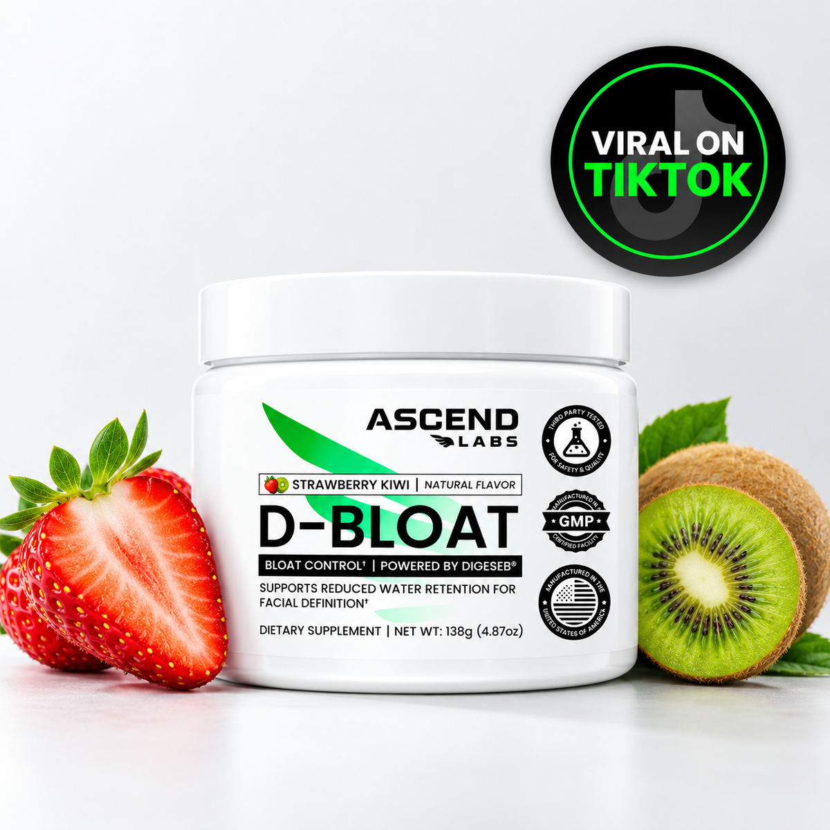 D-BLOAT Daily Debloat Powder - ASCEND LABS - 30 Servings - Natural Bloating Relief & Water Retention Support - Dietary Supplement
