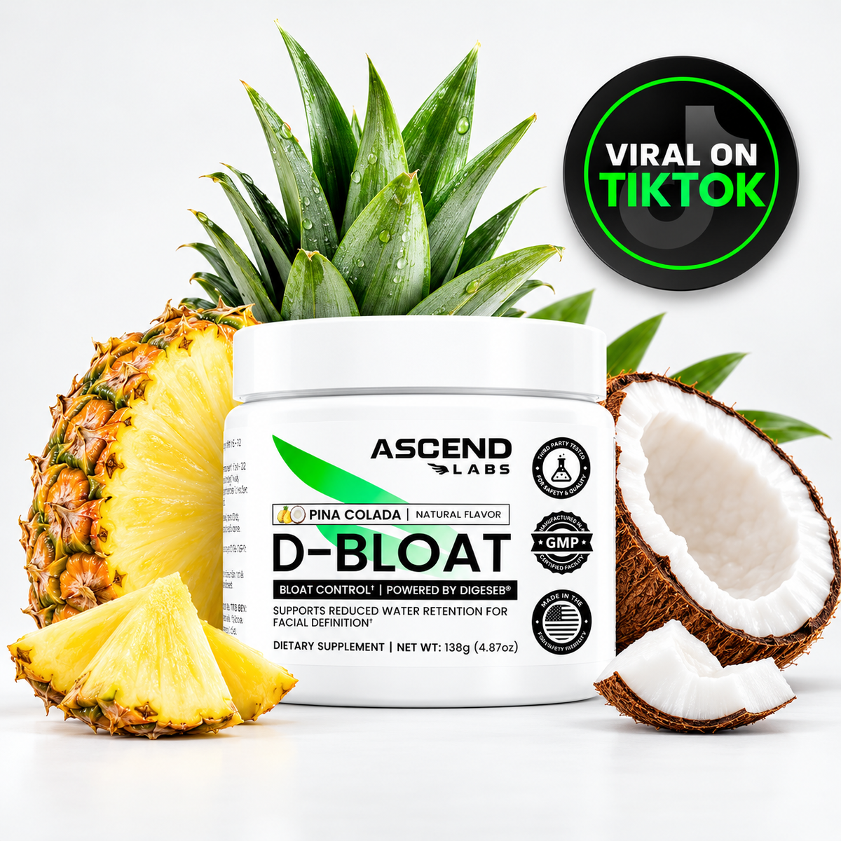 D-BLOAT Daily Debloat Powder - ASCEND LABS - 30 Servings - Natural Bloating Relief & Water Retention Support - Dietary Supplement