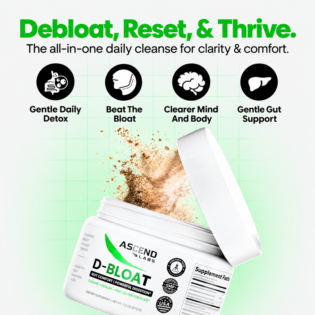 D-BLOAT Daily Debloat Powder - ASCEND LABS - 30 Servings - Natural Bloating Relief & Water Retention Support - Dietary Supplement