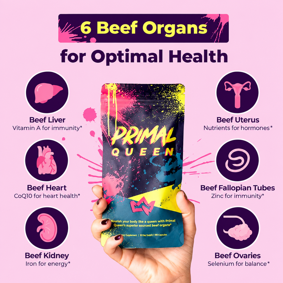 Primal Queen Female-Optimized Beef Organ Superfood Supplement - 100% Grass Fed, Pasture Raised Cattle - Balance Hormones, Energy