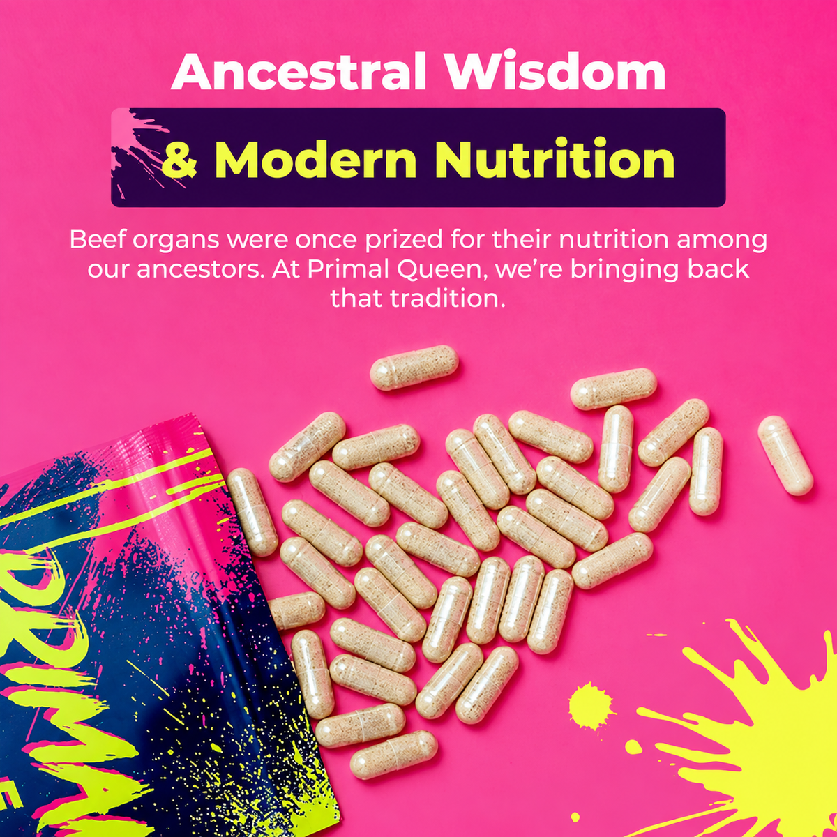 Primal Queen Female-Optimized Beef Organ Superfood Supplement - 100% Grass Fed, Pasture Raised Cattle - Balance Hormones, Energy
