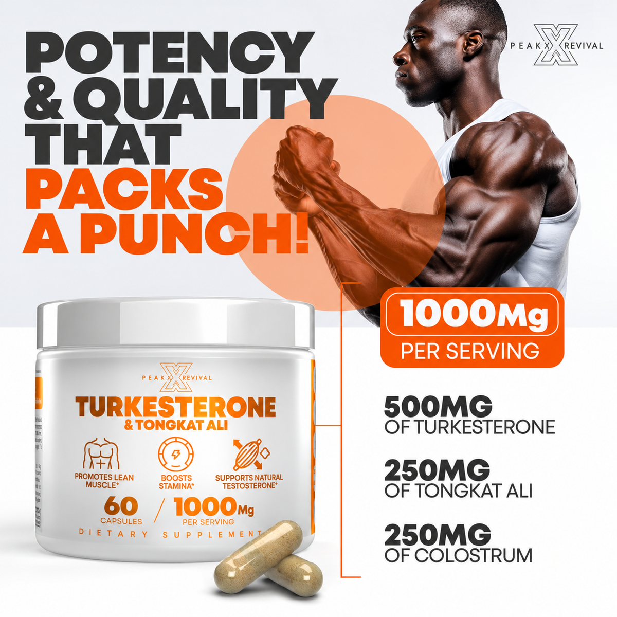Turkesterone & Tongkat Ali - Muscle Builder & Strength Supplement for Athletes - 1000mg Per Serving, 60 Capsules