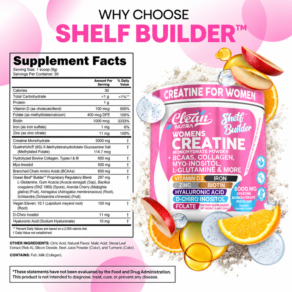 Clean Nutra Women’s Creatine Powder | Collagen + BCAAs | Orange Flavor